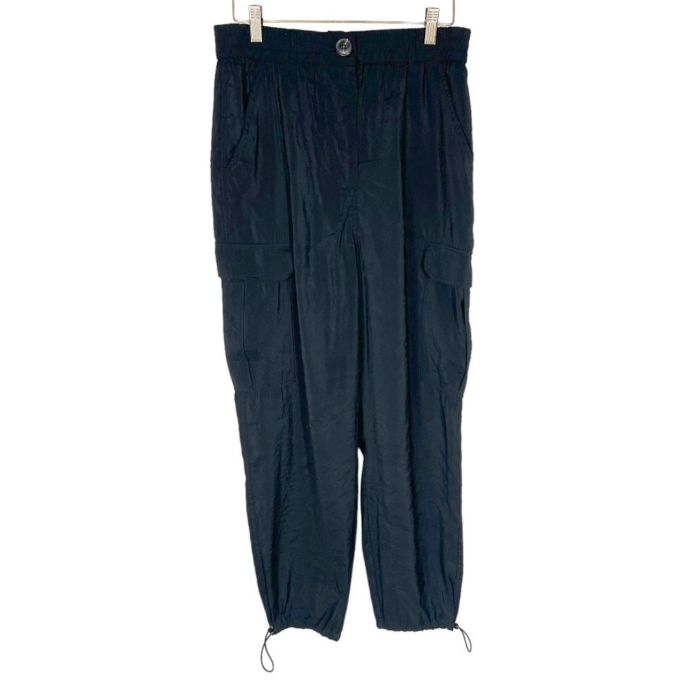 Joie Black Modal Blend Baggy Elastic Waist High Rise Cargo Pants Medium